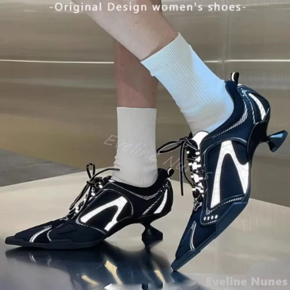 Sneakers Fashion Women - Mesh panel high-heeled sneakers women pointed