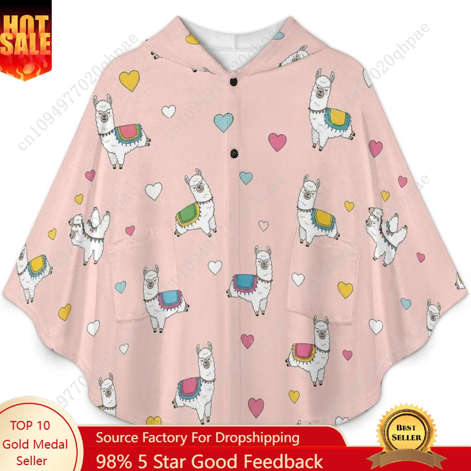 Hoodie Women Oversized - Cozy Flannel Blanket Sweater,Cute Llamas Hearts