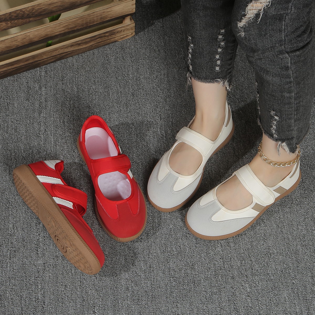 Women'S Fashion Velcro Sneakers - Spring and Summer Women's Fashion Color-blocking