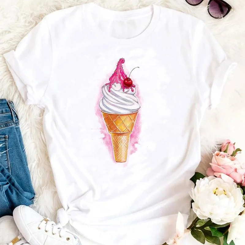 Women'S Fashion In The 90S - Women Summer Tshirts Cartoon Ice Cream