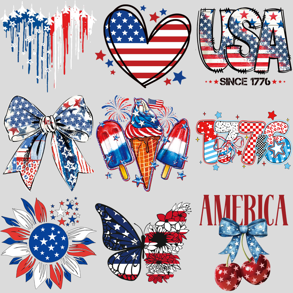 Women Fashion Usa - 9pcs 4th of July Heat Transfer