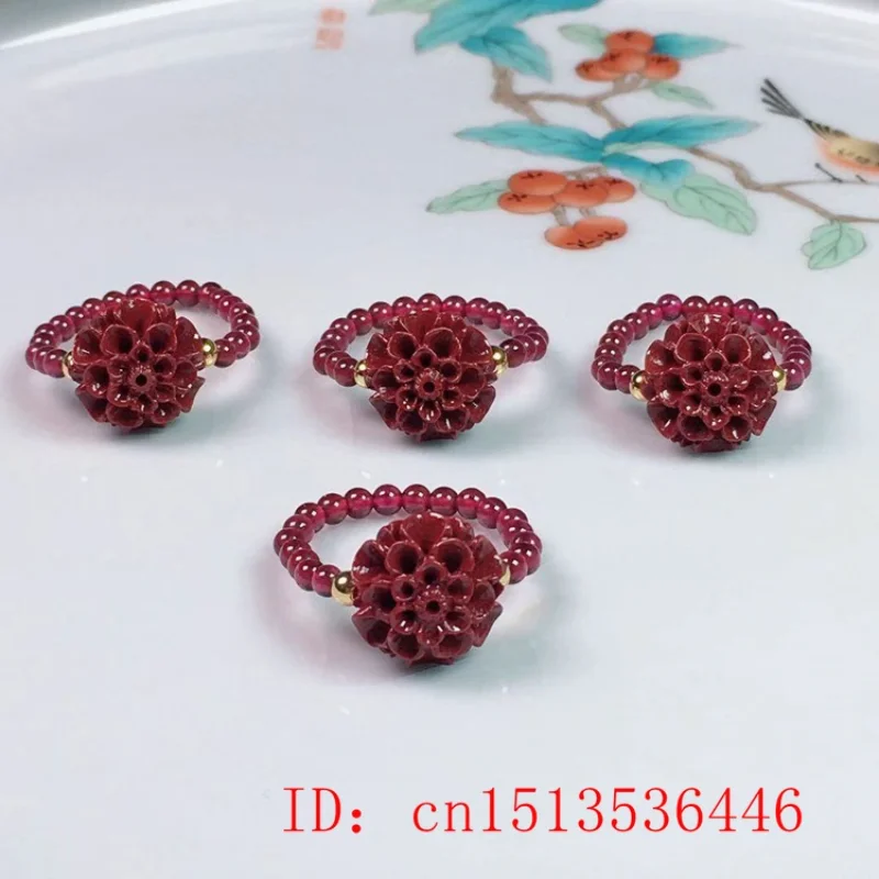 Women Fashion Jewellery - Natural Red Cinnabar Flower Tiger Elastic