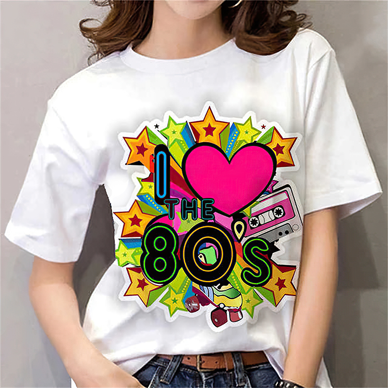 Women Fashion 80S - 80s Womens T Shirt Femal Black/White