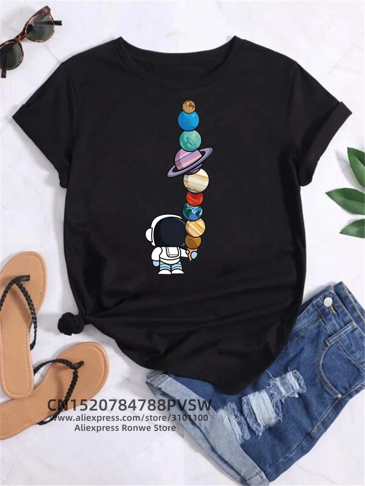 Women'S Fashion In The 90S - Moon Space Planet Print Tee Shirts