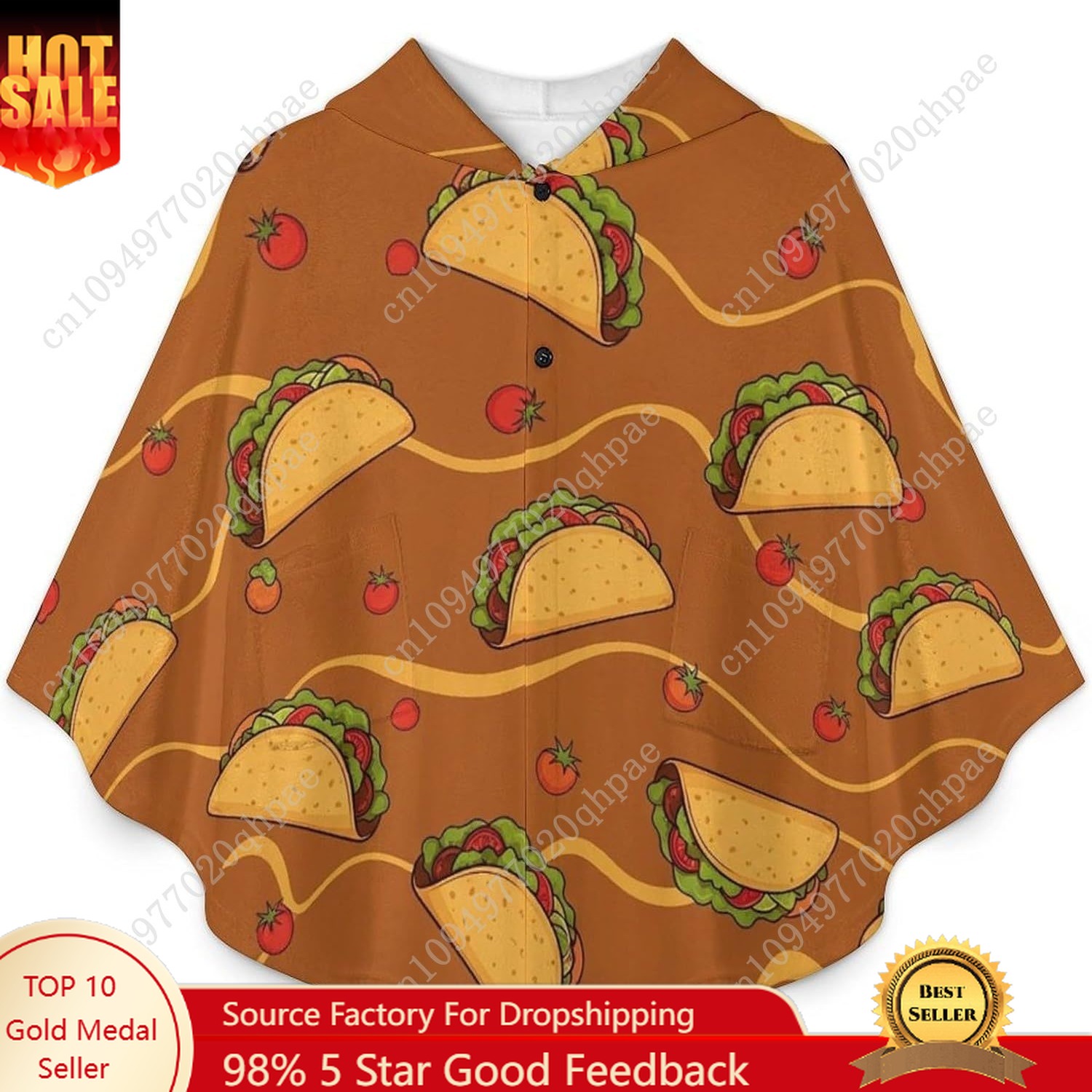Hoodie Women Oversized - Cozy Flannel Blanket Sweater,Taco Pattern Tomato