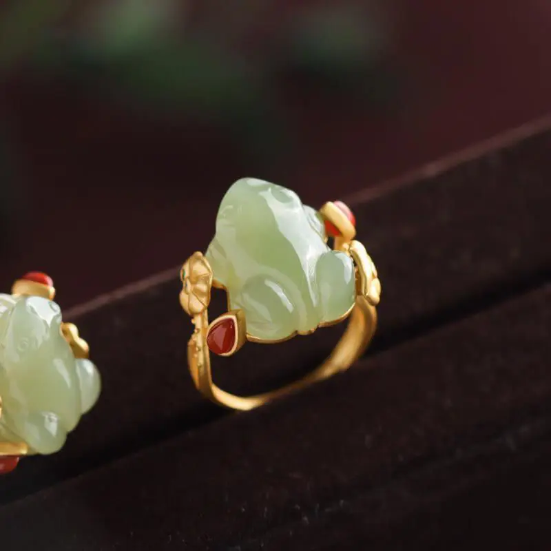 Green Jade Frog Rings Charms N - Women Fashion Jewellery のレビューと価格