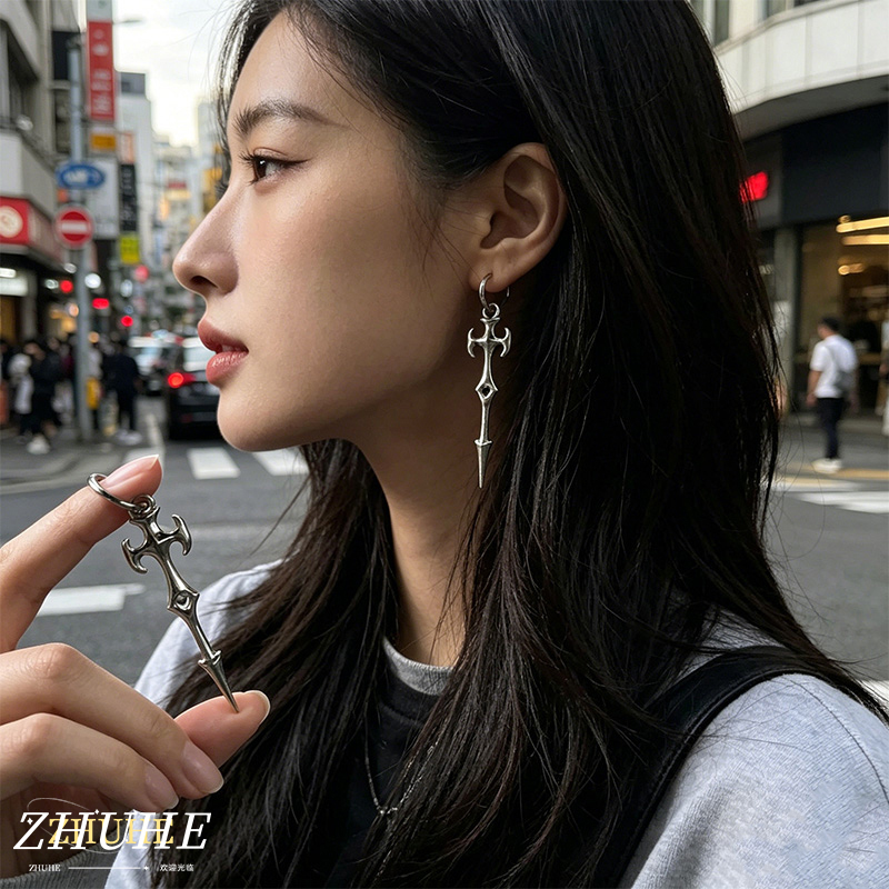Edgy Cross Sword Hoop Earrings - Women'S Fashion Edgy のレビューと価格
