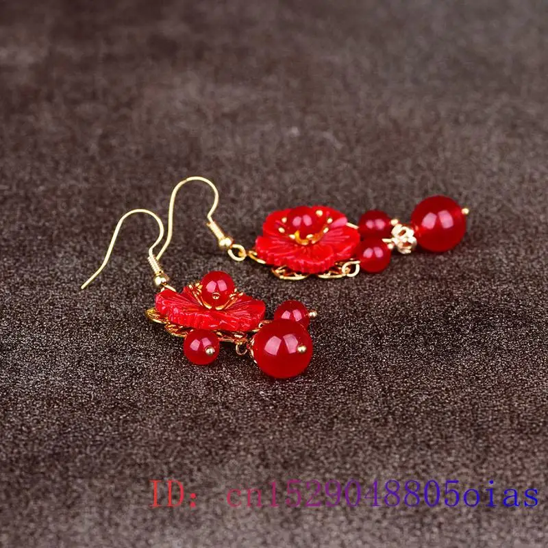 Red Jade Flower Earrings Jewel - Women Fashion Jewellery のレビューと価格