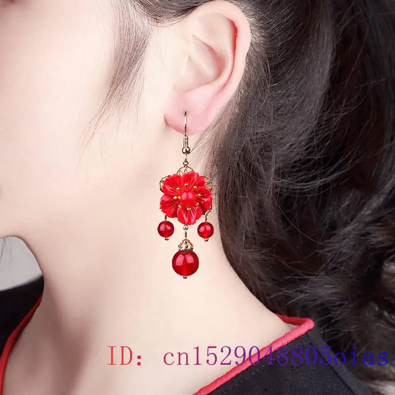 Red Jade Flower Earrings Jewel - Women Fashion Jewellery のレビューと価格