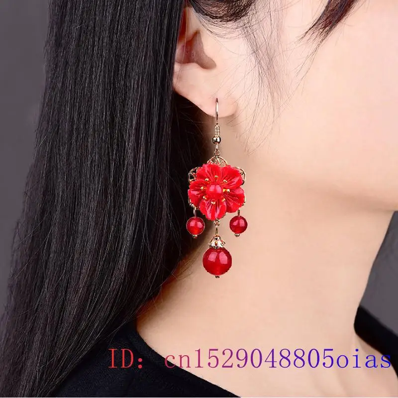Red Jade Flower Earrings Jewel - Women Fashion Jewellery のレビューと価格