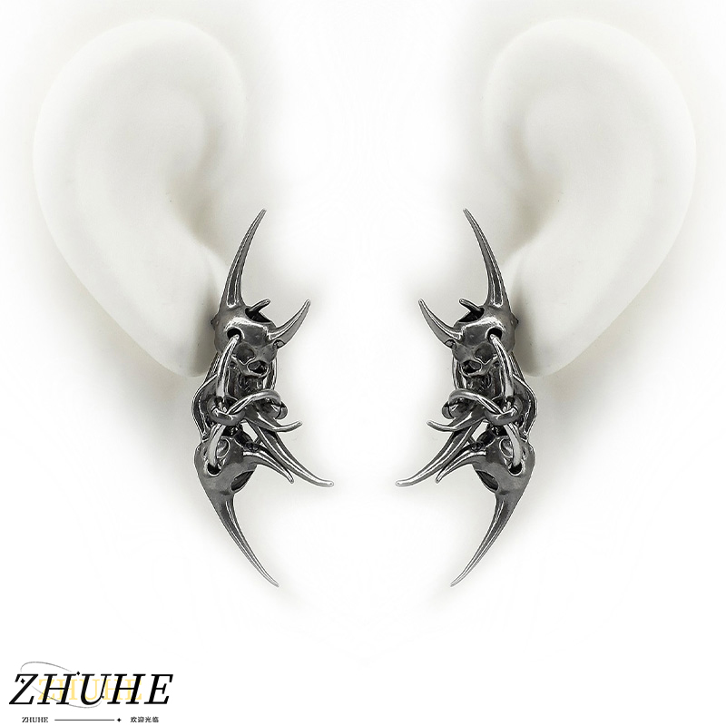 Edgy Demon Horn Skull Earrings - Women'S Fashion Edgy のレビューと価格