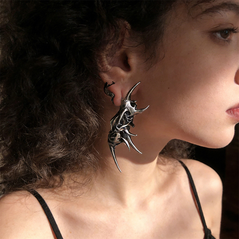 Edgy Demon Horn Skull Earrings - Women'S Fashion Edgy のレビューと価格
