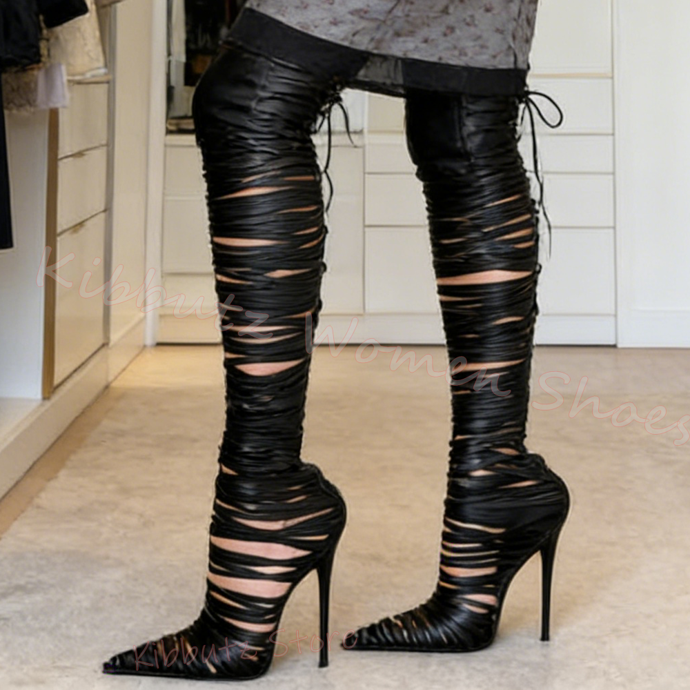 Strappy Thigh High Boots Over  - Women'S Fashion Edgy のレビューと価格