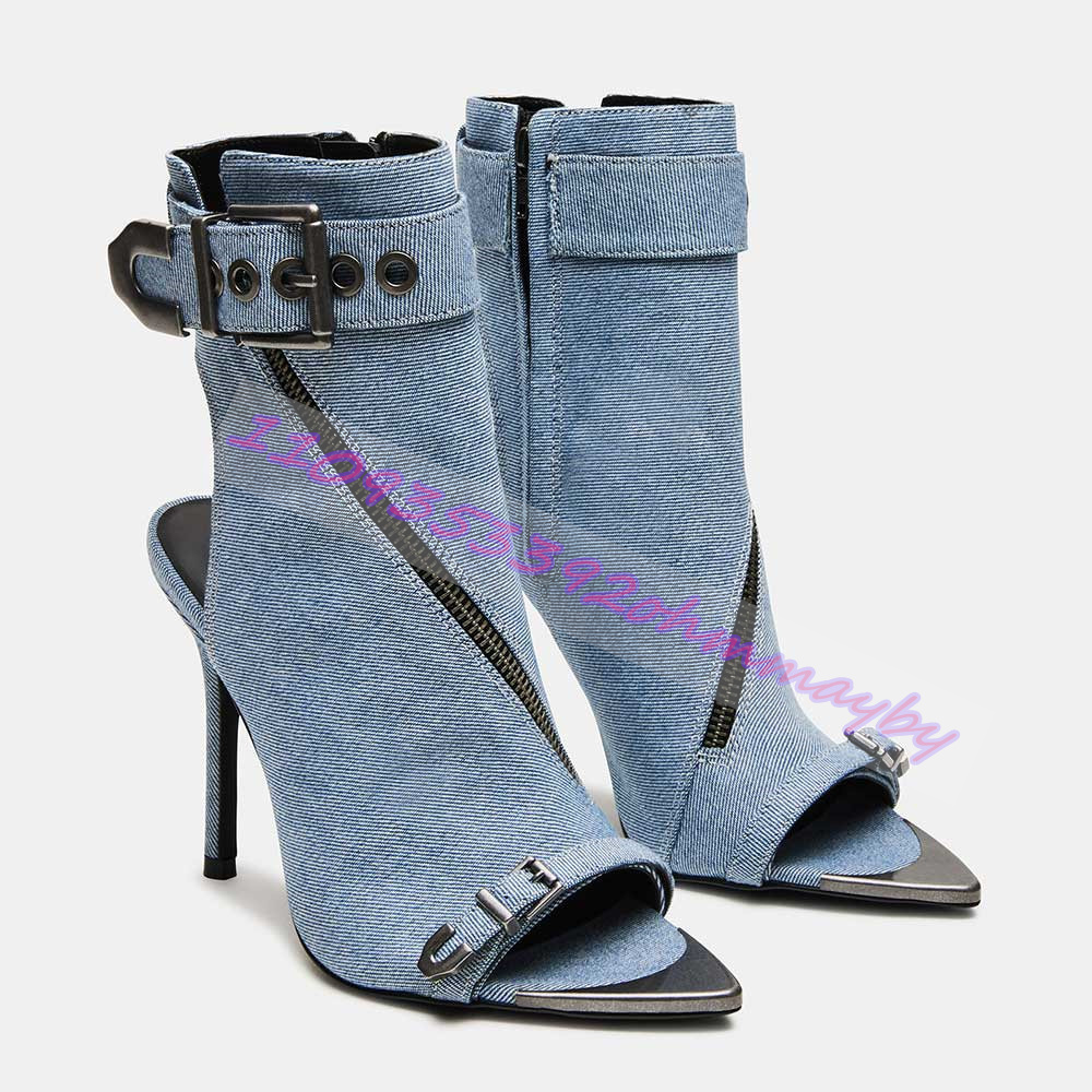 Summer Blue Denim Pointed-Toe  - Women'S Fashion Boots のレビューと価格