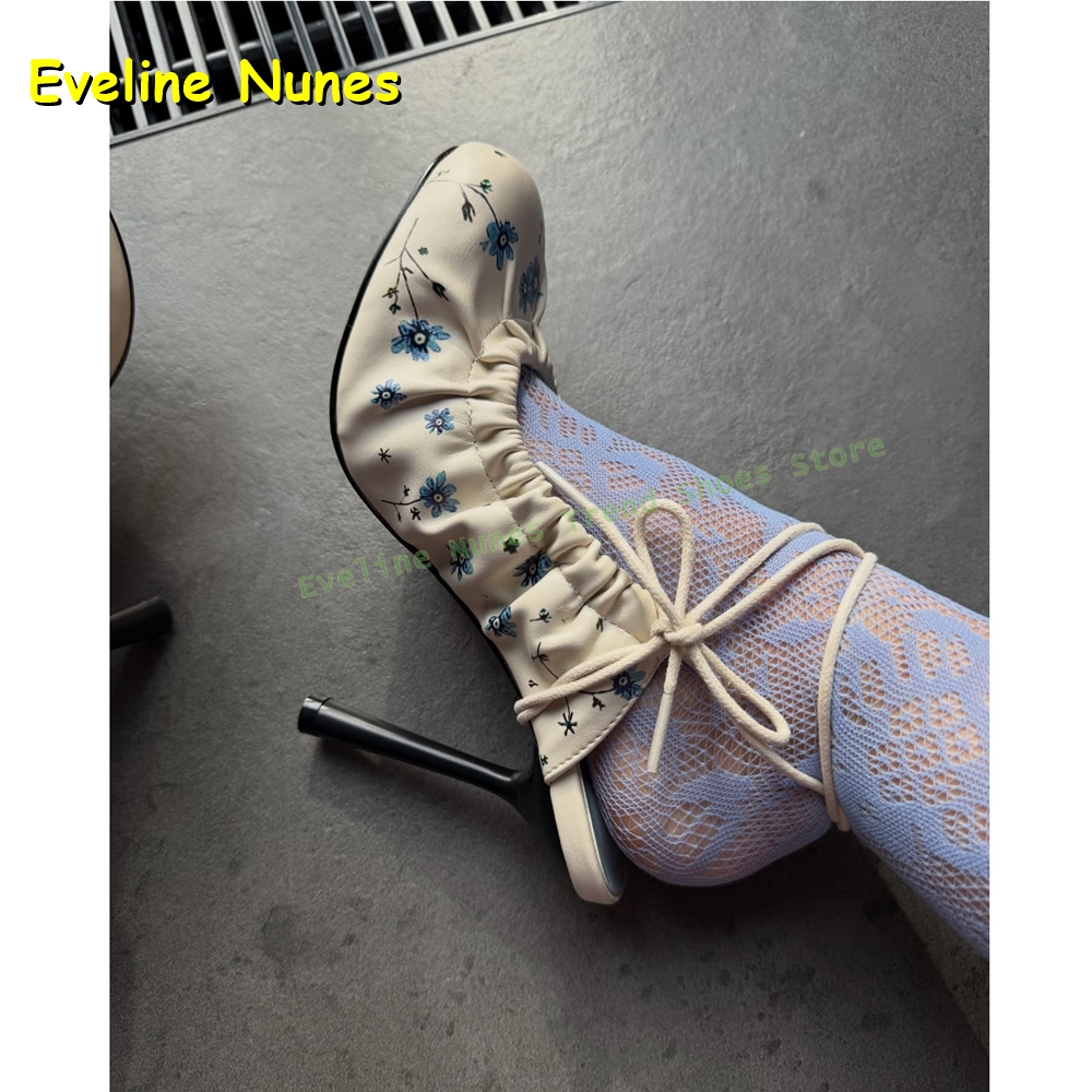 Cream White Floral Print Mary  - Women'S Fashion Boots のレビューと価格