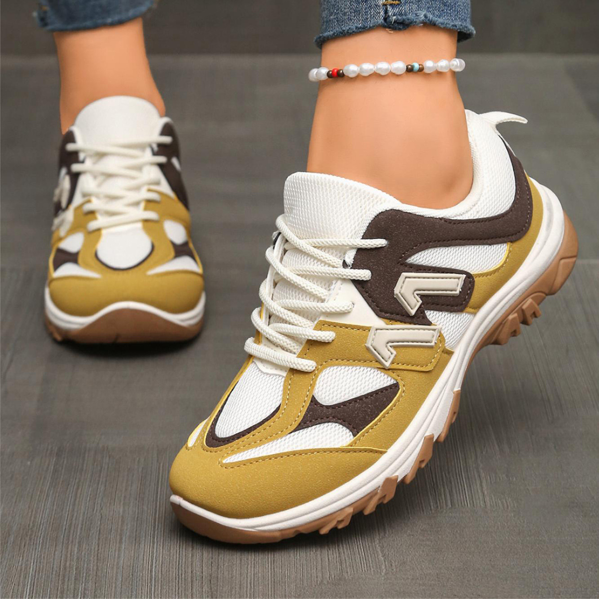 Fashion Gray Yellow Mix Color  - Women'S Yellow Fashion Sneakers のレビューと価格