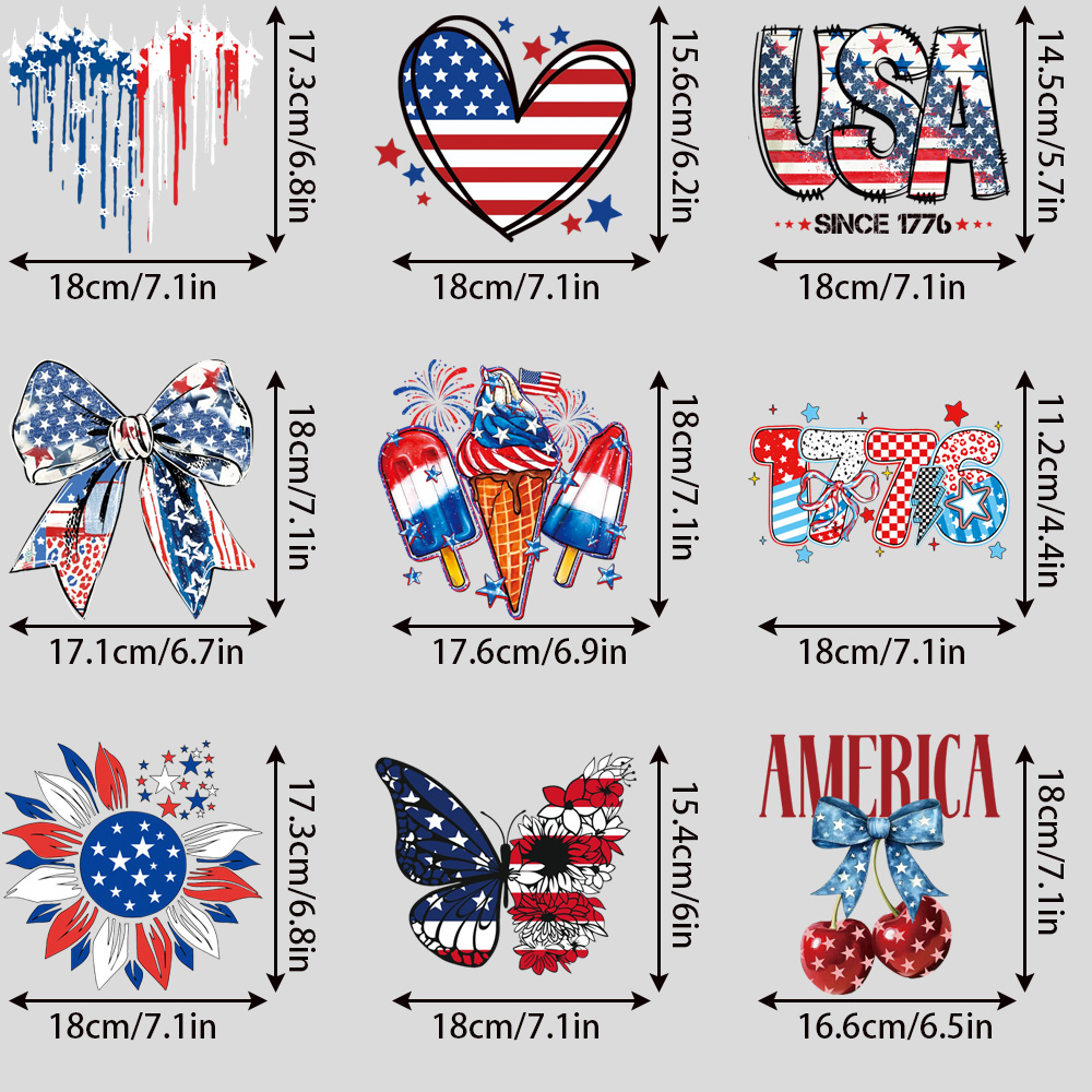 9pcs 4th of July Heat Transfer - Women Fashion Usa のレビューと価格
