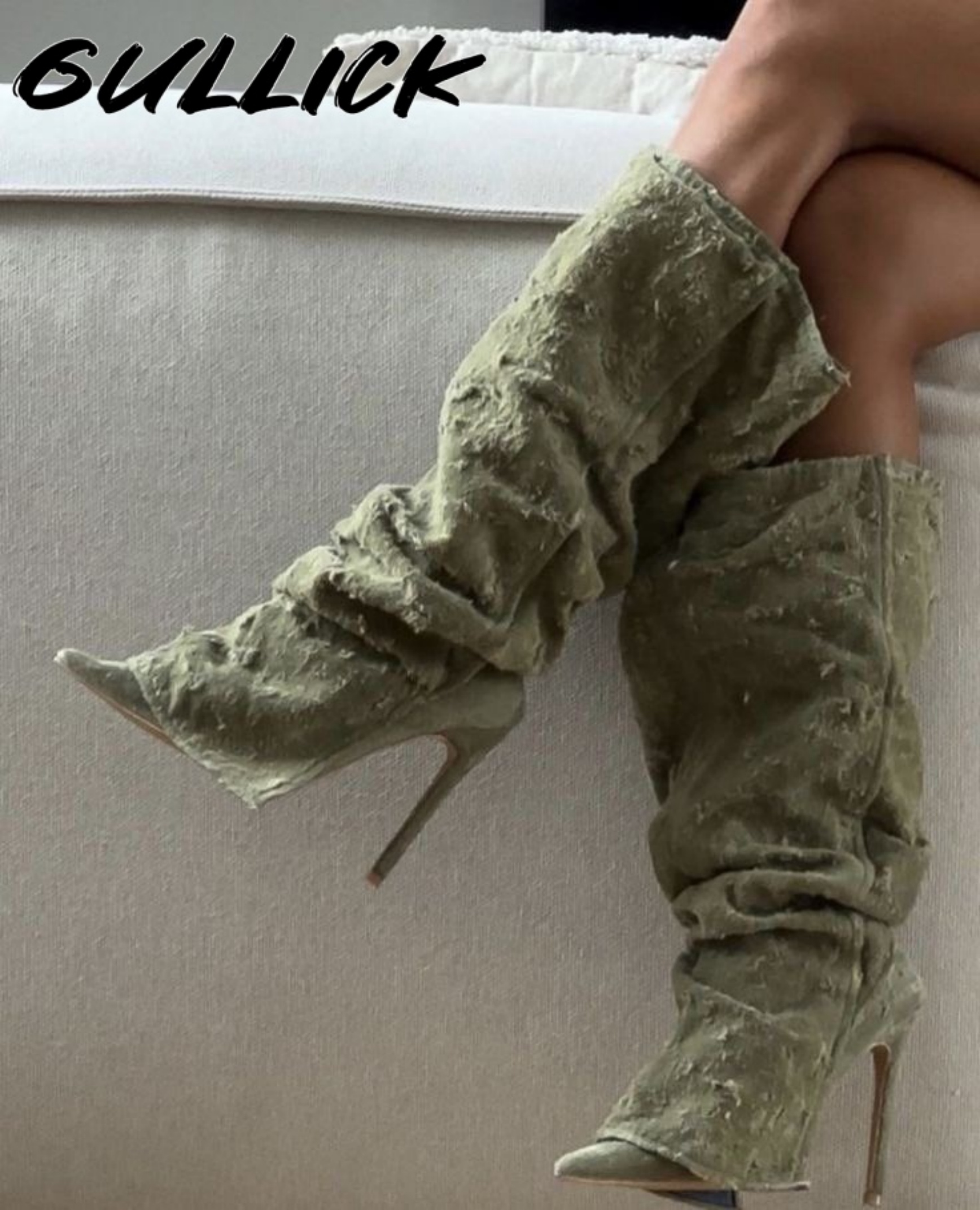 Green Pleated Boots Denim Poin - Women'S Fashion Winter 2025 のレビューと価格
