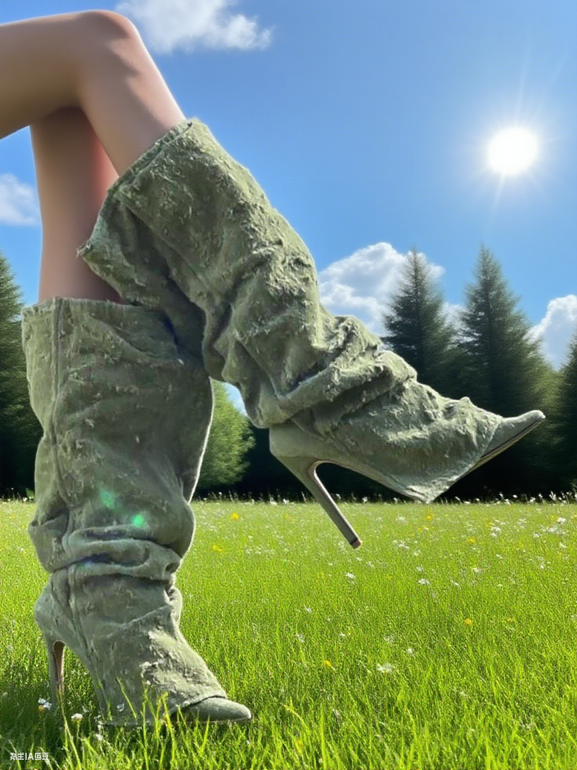 Green Pleated Boots Denim Poin - Women'S Fashion Winter 2025 のレビューと価格