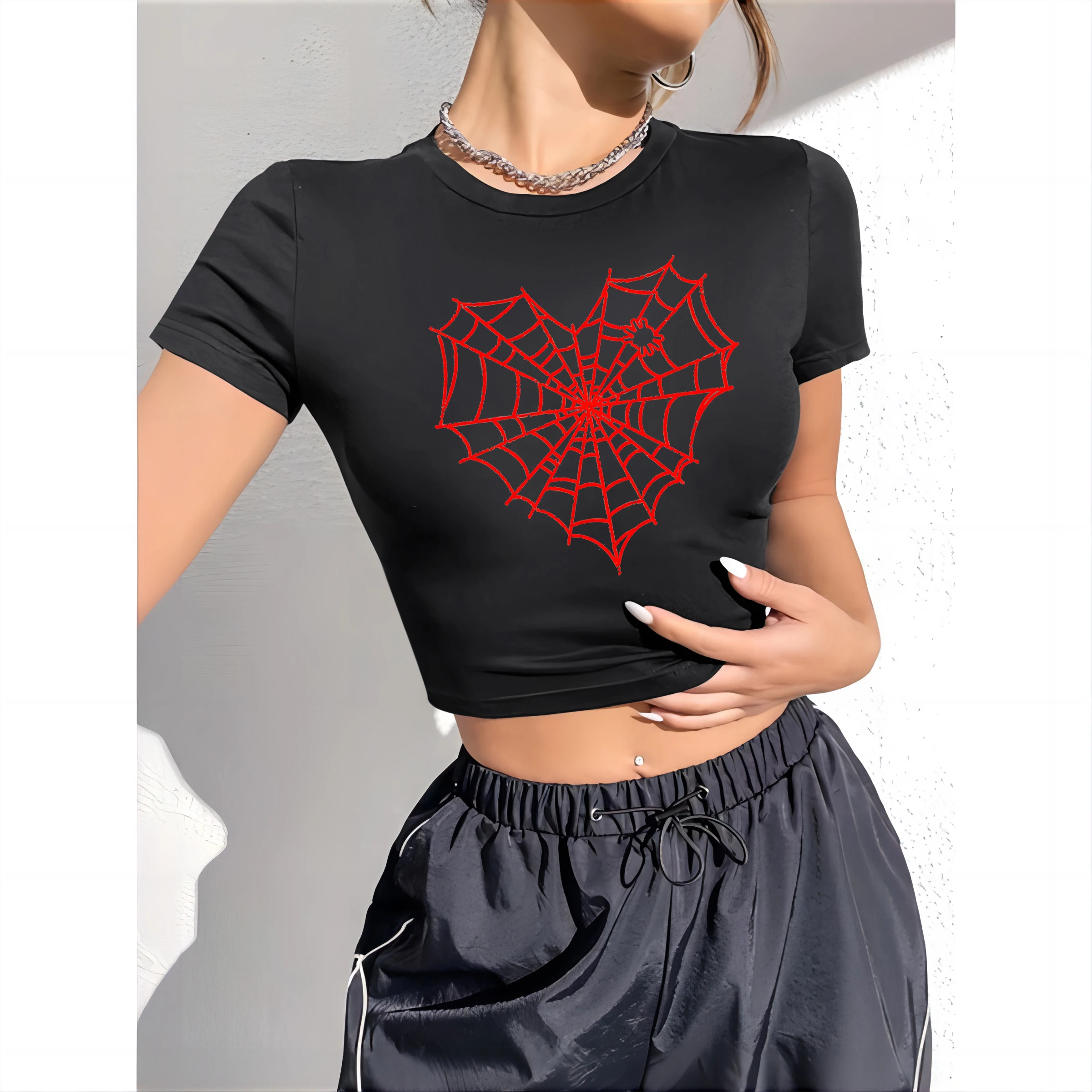 Spider Web Print Harajuku Aest - Women Fashion 80S のレビューと価格