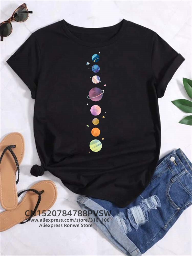 Moon Space Planet Print Tee Sh - Women'S Fashion In The 90S のレビューと価格
